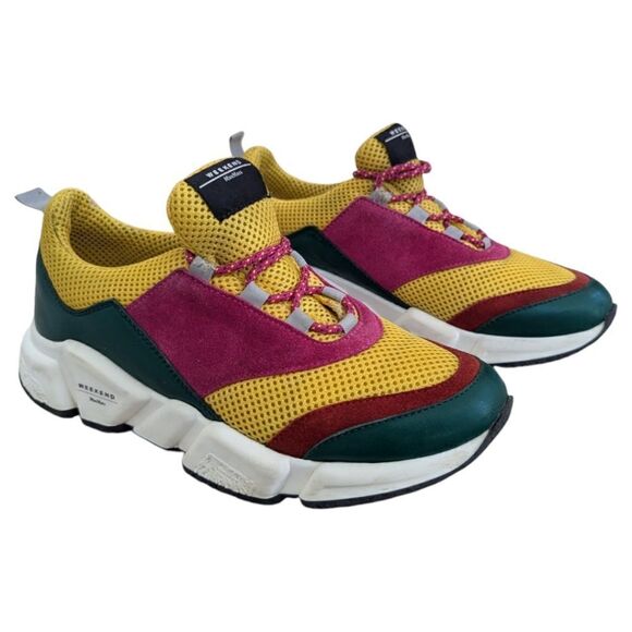 RARE Weekend MaxMara Womens 6.5 Colorful Fashion Sneakers Suede & Mesh Lace Up - Picture 6 of 13